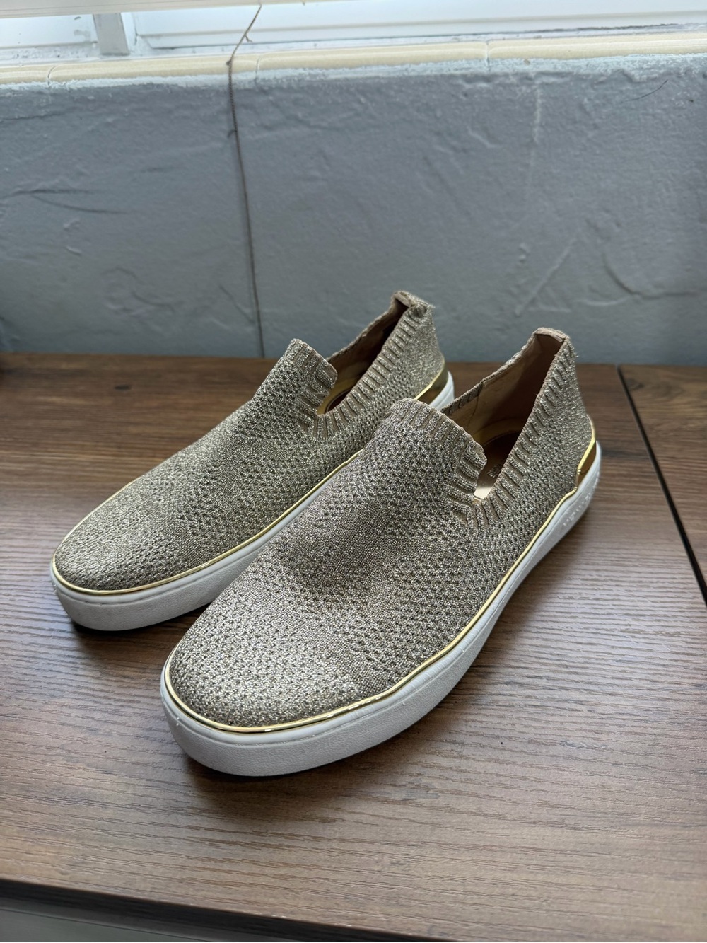 Michael Kors Metallic Gold Knit Slip-On Sneakers Women’s Size 7.5